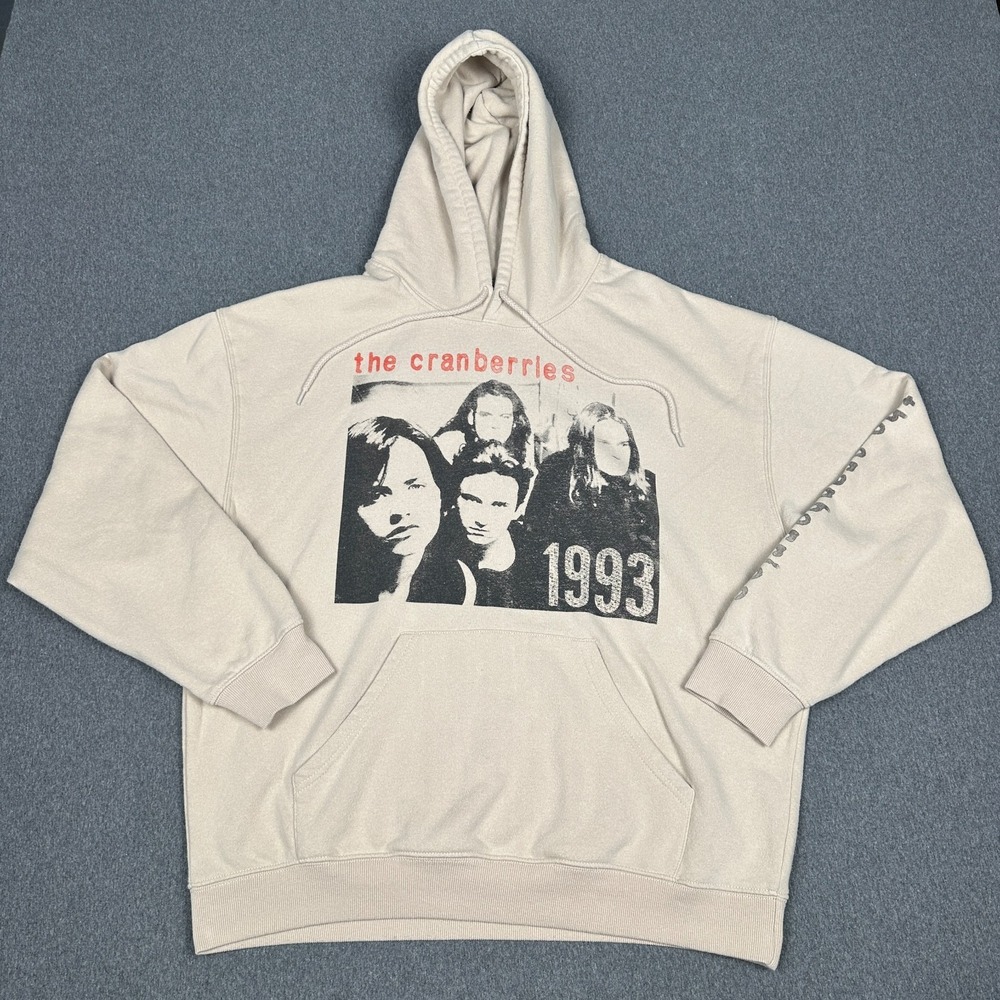 The Cranberries 1993 Band Hoodie Sweatshirt Cream Size L Pullover Graphic Music